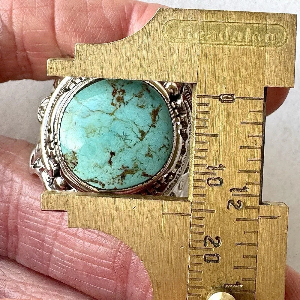 BIG Navajo Mens Turquoise Ring Sz 14 Wide Band Signed Lee Sterling Native Amer